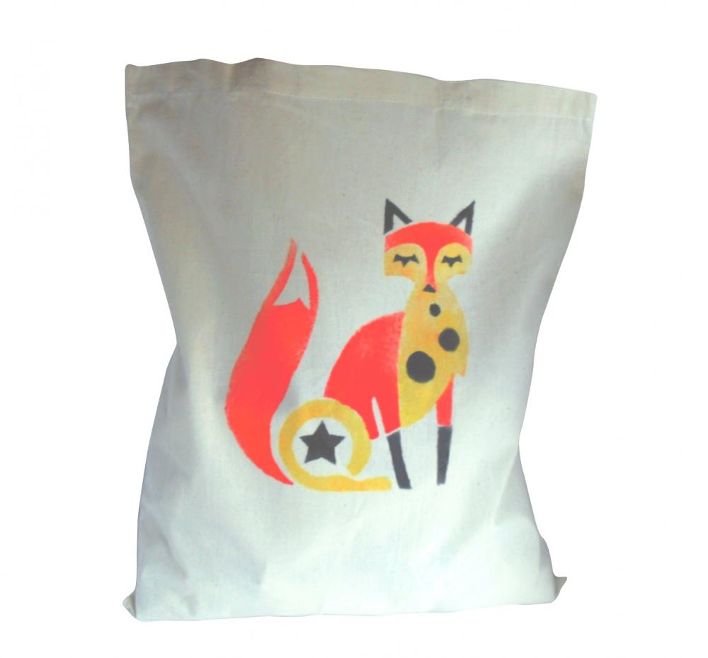 Funky Fox Bag Cotton Hand Stencilled Print