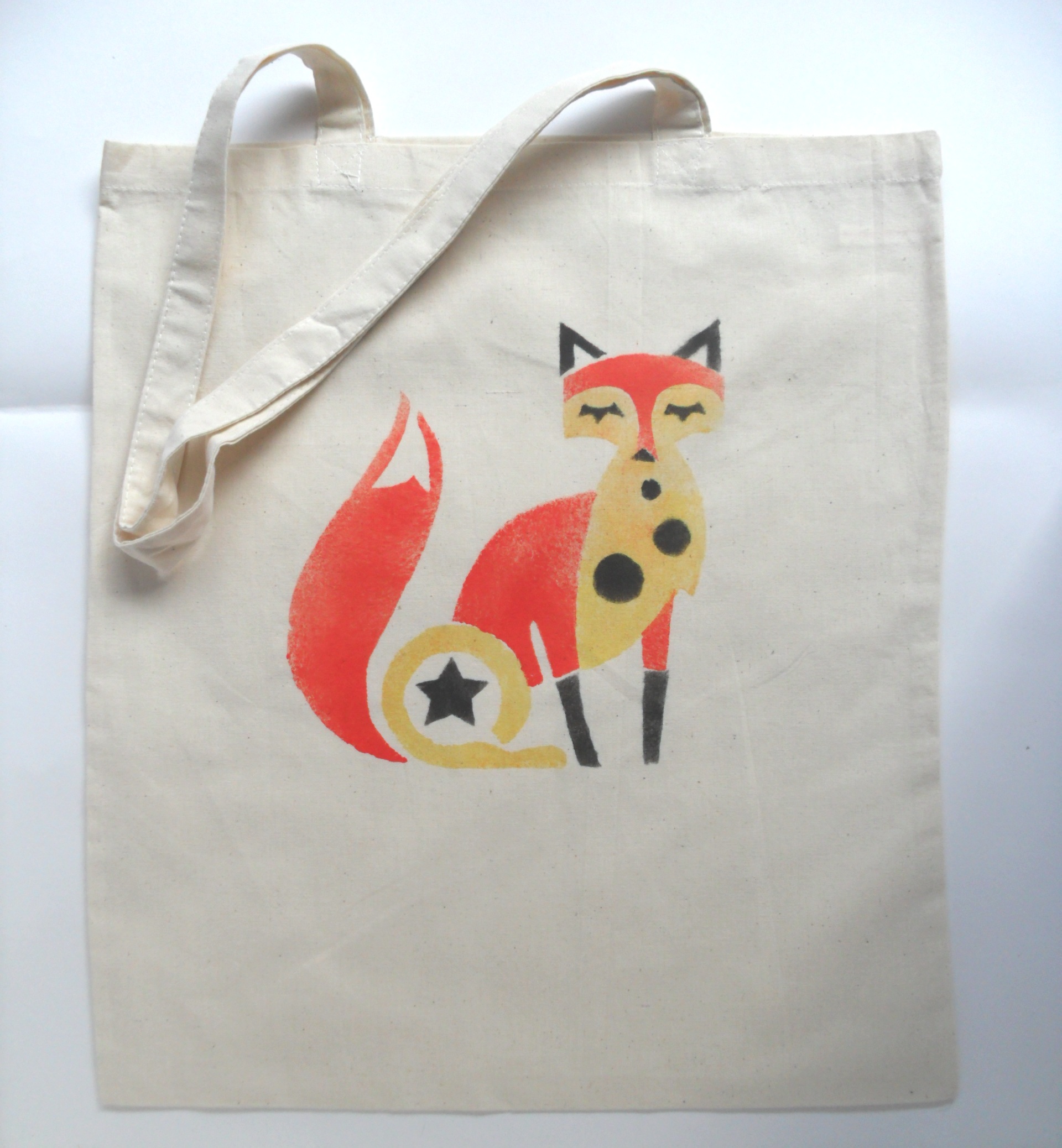 Funky Fox Bag Cotton Hand Stencilled Print on Luulla